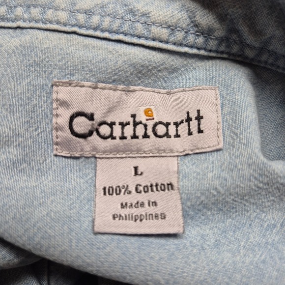 Carhartt Mens L Shirt Button Down Light Blue Denim Long Sleeve Collared S108CBL - Picture 7 of 7